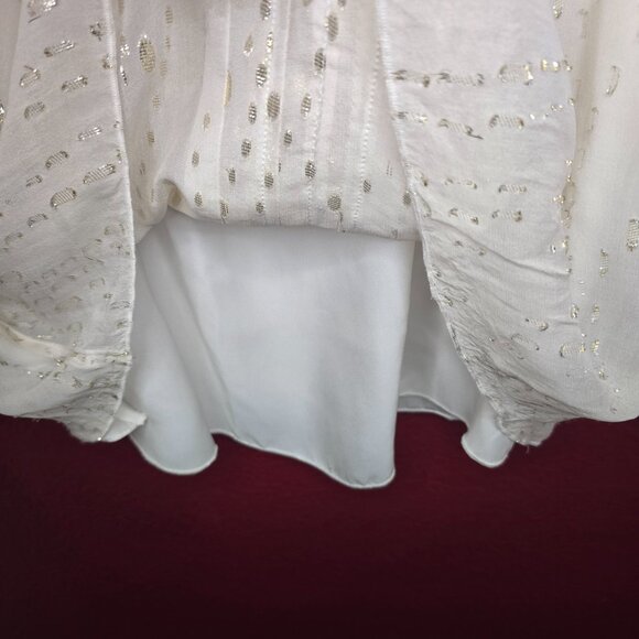 White House Black Market Silk Metallic Golden Sheer Blouse - Picture 8 of 9
